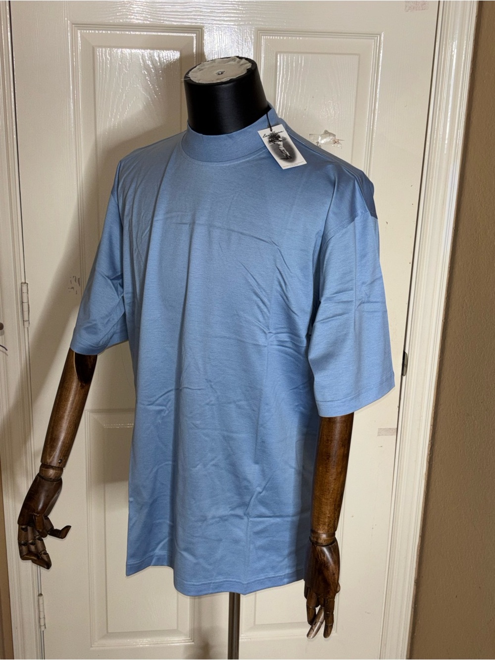 NWT Mens Ben Hogan Lite Blue Short Sleeve Pull Over Mock Golf Shirt Size Large